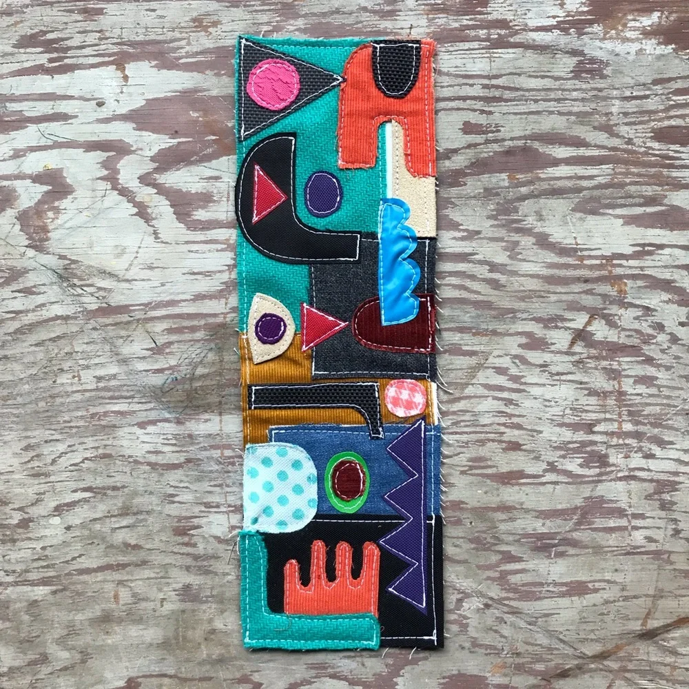 Mixed Fabric Collage Wall Art Abstract Geometric OOAK 14